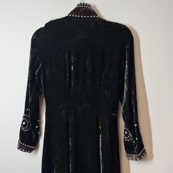 Vintage Double D Ranch Green Velvet Maxi Dress Western Pearl Snap Studded XS - Picture 14 of 16